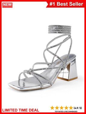 Lace Up Heels Square Toe Chunky Sandals PU Comfortable Party
